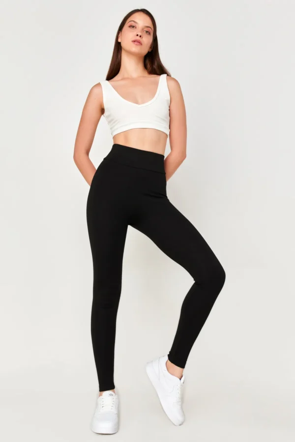 Siyah Çelik Örme Korseli Yüksek Bel Toparlayıcı Tayt - 10547