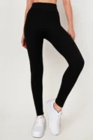 Siyah Çelik Örme Korseli Yüksek Bel Toparlayıcı Tayt - 10547