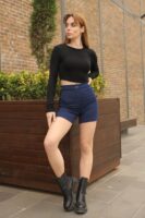 Lacivert Krep Şort-10535