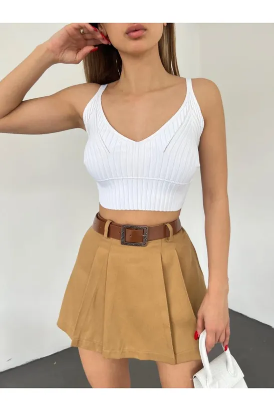 Vizon Piliseli Mini Şortlu Etek - 10554