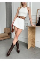Beyaz Piliseli Mini Şortlu Etek - 10555