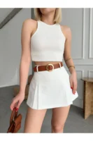 Beyaz Piliseli Mini Şortlu Etek - 10555