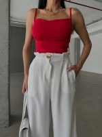 Beyaz Yüksek Bel Lastikli Konfort Pantolon - 10567