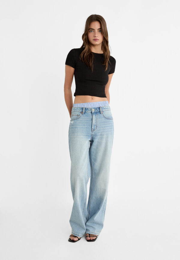 Siyah Bisiklet Yaka Likralı Kısa Kol Body Crop T-Shirt - 10582