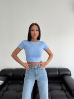 Mavi Bisiklet Yaka Likralı Kısa Kol Body Crop T-Shirt - 10584