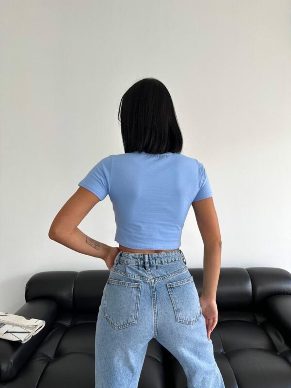 Mavi Bisiklet Yaka Likralı Kısa Kol Body Crop T-Shirt - 10584