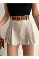 Koyu Bej Piliseli Mini Şortlu Etek - 10589