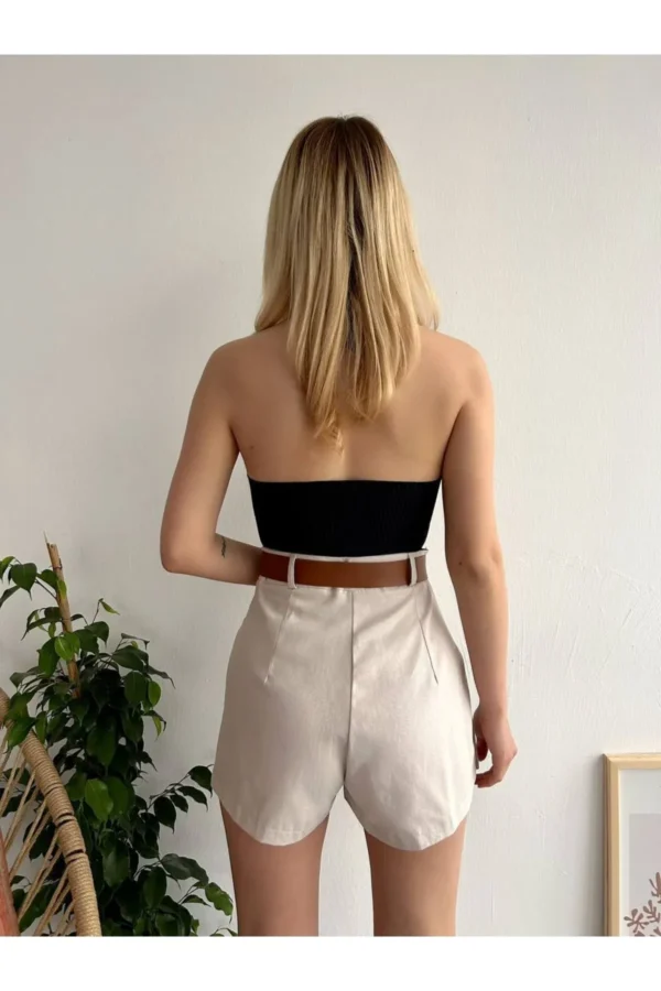 Koyu Bej Piliseli Mini Şortlu Etek - 10589