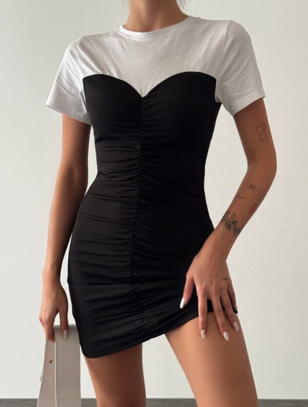 Siyah Mira Süprem Göğüs Büzgülü Elbise - 10592