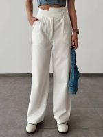 Beyaz Bel Detaylı Atlas Pantolon - 10597