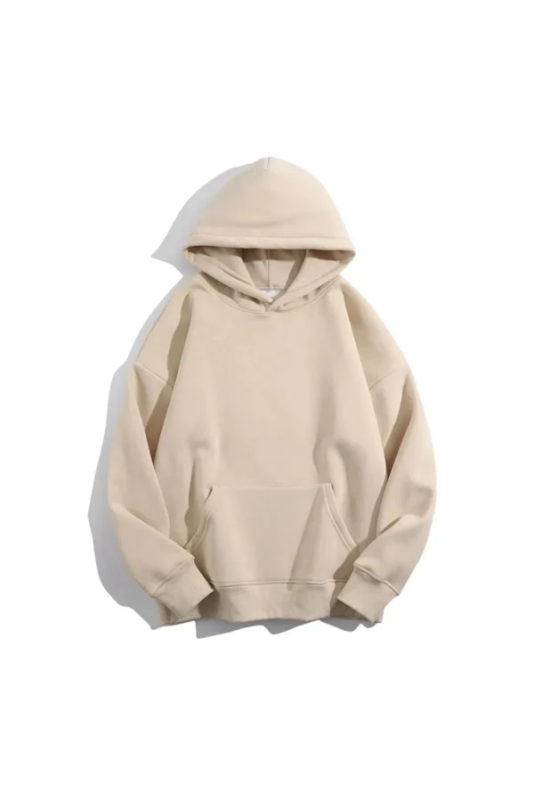 Unisex Üç İplik Basic Kapüşonlu Baskısız Düz Oversize Geniş Hoodie Sweatshirt - 10623