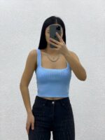 Kadın Mavi Triko Askılı Crop - 10649