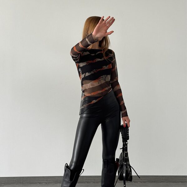 Kadın Tüllü Desenli Çapraz Bluz - 10653