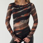 Kadın Tüllü Desenli Çapraz Bluz - 10653