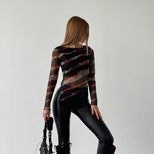 Kadın Tüllü Desenli Çapraz Bluz - 10653