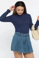 Kadın Lacivert Yarım Balıkçı Yaka Bluz - 10673