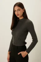 Kadın Yeşil Yarım Balıkçı Yaka Bluz - 10675