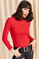 Kadın Kırmızı Yarım Balıkçı Yaka Bluz - 10676