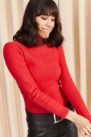 Kadın Kırmızı Yarım Balıkçı Yaka Bluz - 10676