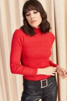 Kadın Kırmızı Yarım Balıkçı Yaka Bluz - 10676