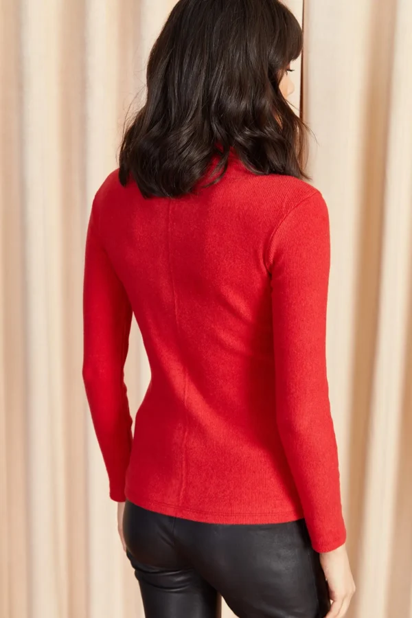 Kadın Kırmızı Yarım Balıkçı Yaka Bluz - 10676