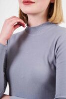 Kadın Gri Yarım Balıkçı Yaka Bluz - 10677