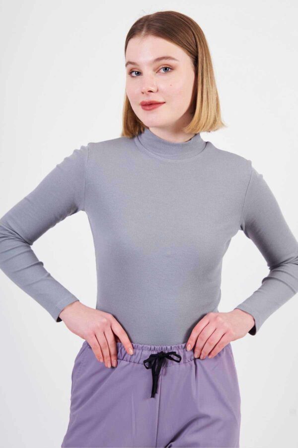 Kadın Gri Yarım Balıkçı Yaka Bluz - 10677