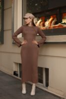 Kadın Kahverengi Leleyan Model Triko Elbise - E-10698