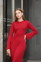 Kadın Kırmızı Leleyan Model Triko Elbise - E-10702