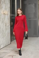 Kadın Kırmızı Leleyan Model Triko Elbise - E-10702