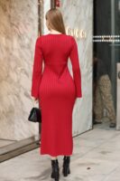 Kadın Kırmızı Leleyan Model Triko Elbise - E-10702
