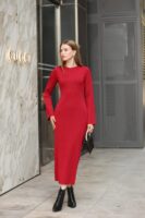Kadın Kırmızı Leleyan Model Triko Elbise - E-10702