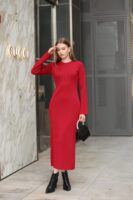 Kadın Kırmızı Leleyan Model Triko Elbise - E-10702
