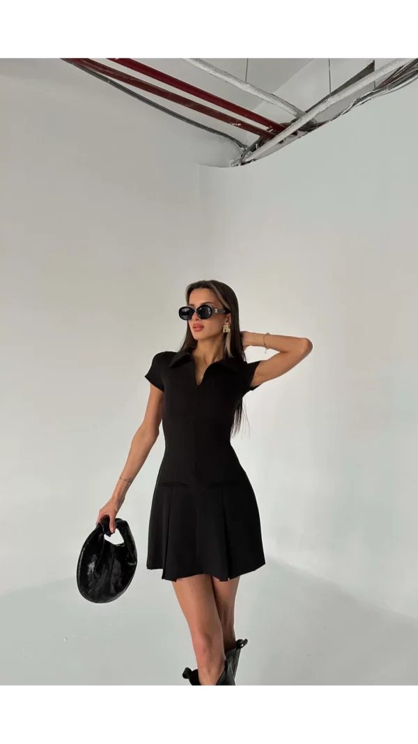 Kadın ZR Model Siyah Polo Yaka Elbise - 10707