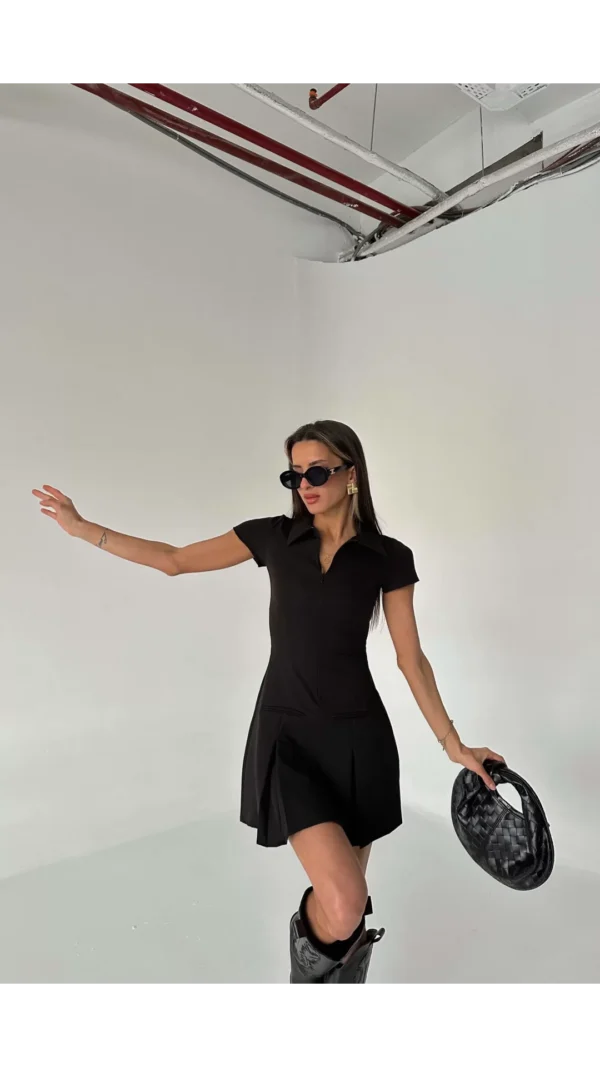 Kadın ZR Model Siyah Polo Yaka Elbise - 10707