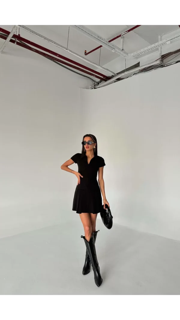 Kadın ZR Model Siyah Polo Yaka Elbise - 10707