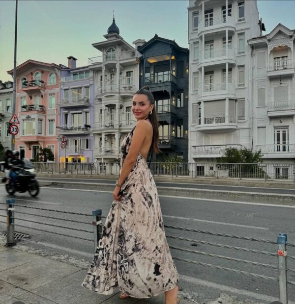 Kadın Nita Ekru Orj Marka Sırt Dekolteli Elbise - 10717