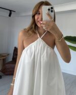 Kadın Beyaz Yakası İncili Elbise - 10718