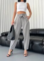 Kadın Colombia Kuşaklı Gri Pantolon - 10729