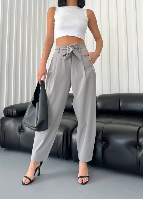 Kadın Colombia Kuşaklı Gri Pantolon - 10729
