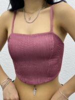Kadın Pembe İp Askılı Fermuarlı Korse Detay Crop - 10731