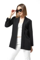 Kadın Siyah Şal Yaka Ceket - 10732