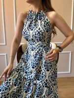 Kadın Mavi Desenli Elbise - 10739