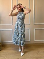 Kadın Mavi Desenli Elbise - 10739