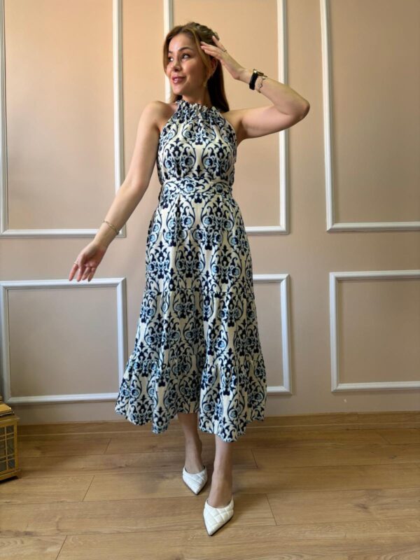 Kadın Mavi Desenli Elbise - 10739