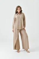 Kadın Sütlü Kahve Gömlek Etekli Pantolon Takım - 10747
