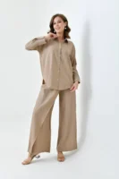 Kadın Sütlü Kahve Gömlek Etekli Pantolon Takım - 10747