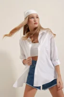 Kadın Beyaz Uzun Gömlek - 10754