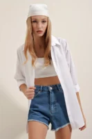 Kadın Beyaz Uzun Gömlek - 10754