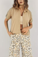 Kadın Bej Kolu Lastikli Crop Gömlek - 10763